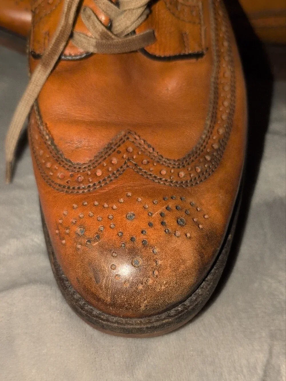 Men's Tan Leather Brogue Wing Tip Shoes - Classic Lace-Up Dress Oxfords